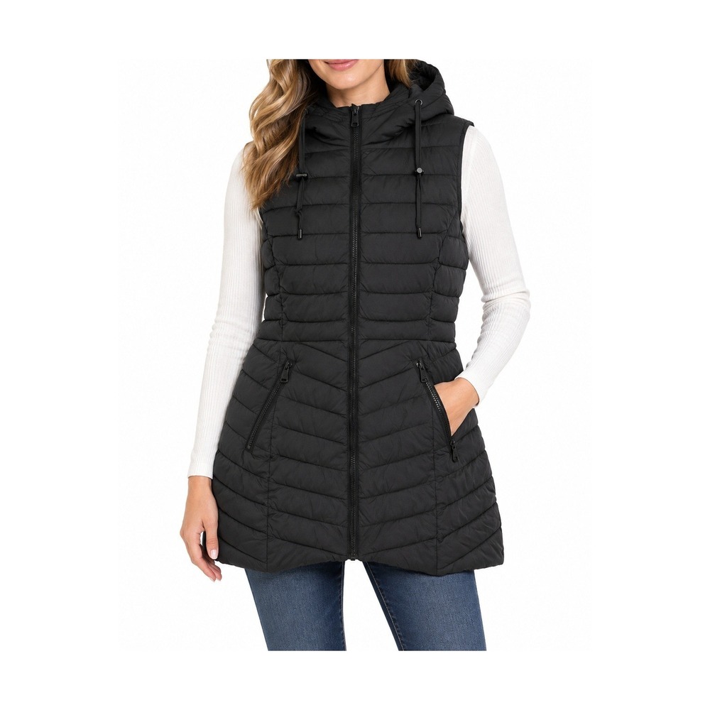 Bernardo Womens Black Hooded Puffer Vest Quilted Sleeveless Jacket 21830B133 S